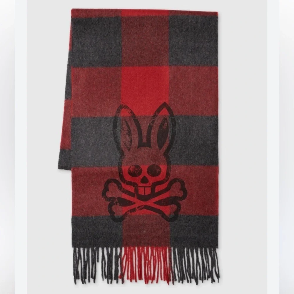 Psycho Bunny Men’s Jeremy Scarf Baby Alpaca Plaid in Burgundy Red